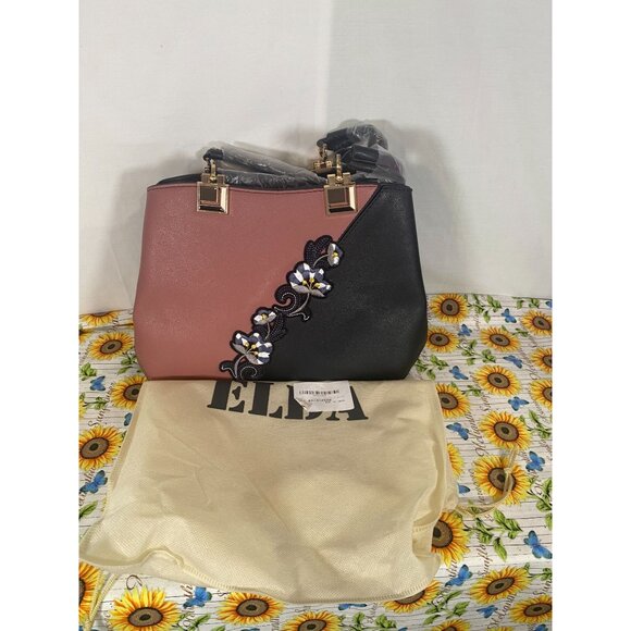 Elda Women's Shoulder Satchel with Embroidery Mauve & Black New w/o Tags - Picture 1 of 6